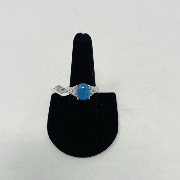 Karis Size 9 Burmese Blue Jade Simulated Peridot Platinum Bond Brass Ring 5032 - Picture 1 of 6